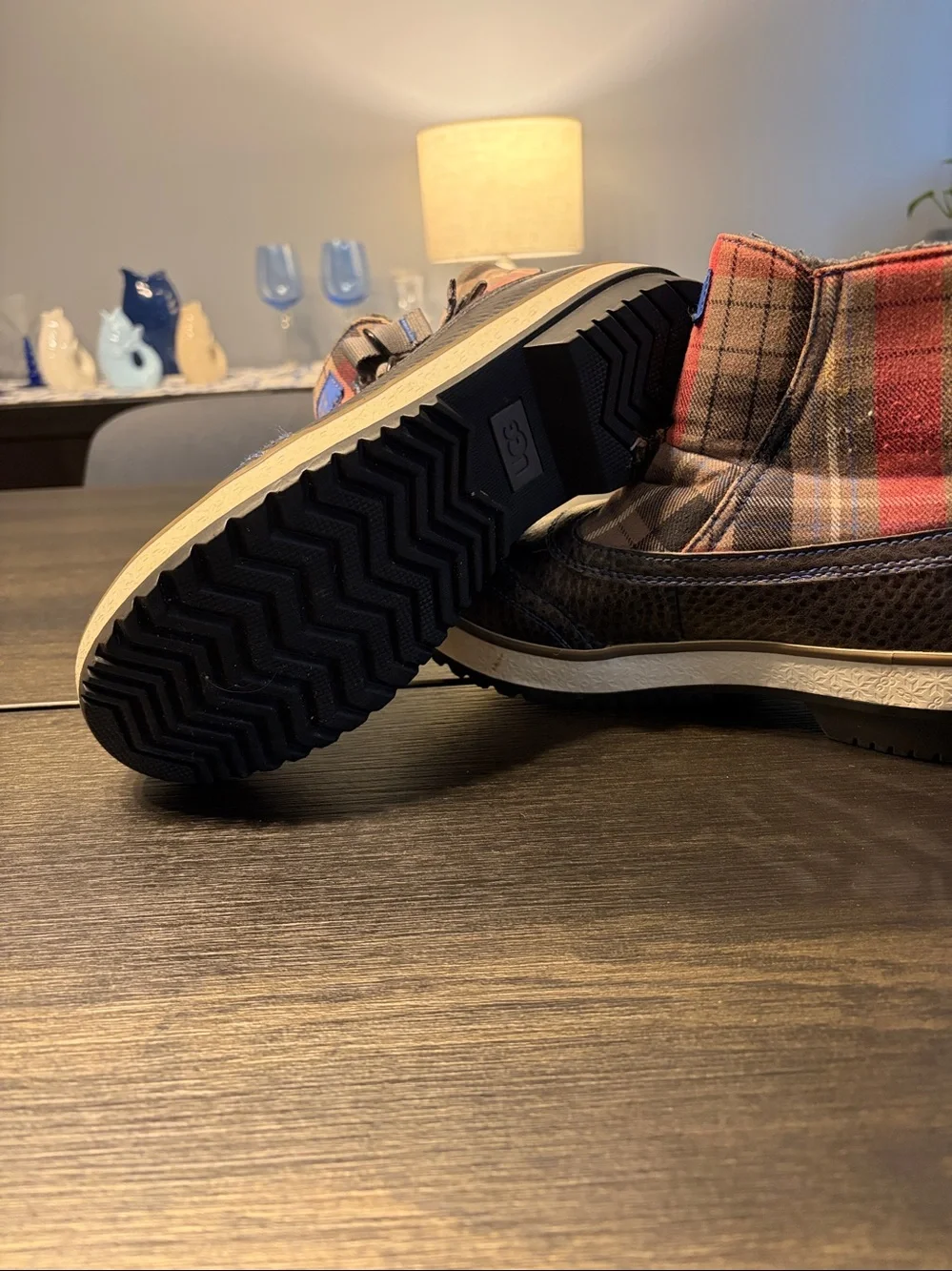 UGG Marais Plaid Waterproof Wool Lined Winter Ankle Boots Grey Red Women’s Size